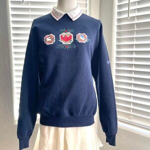 Vintage Top Stitch Collar Embroidered Winter Holiday Cottagecore Sweatshirt